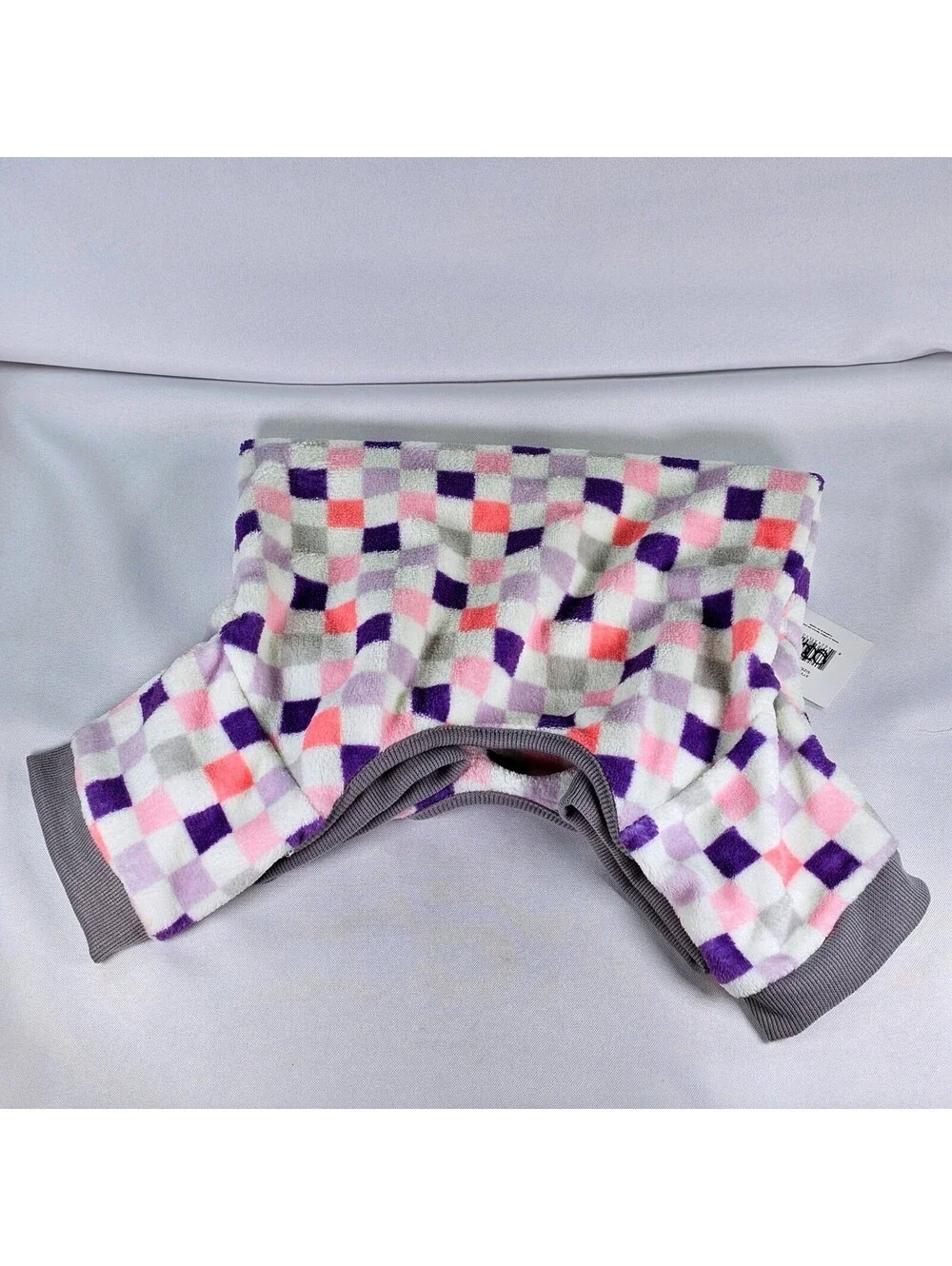 Love Your Pet Fleece Dog Pajamas Checkered Purple Pink White Grey NWT Small